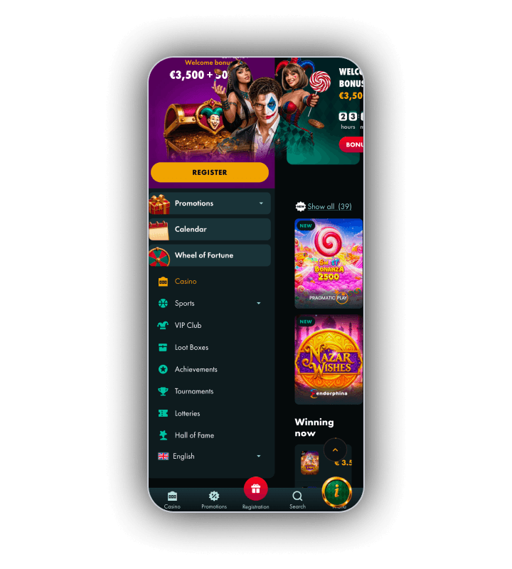 Jokertipp casino hall with the welcome offer and the first game shelves